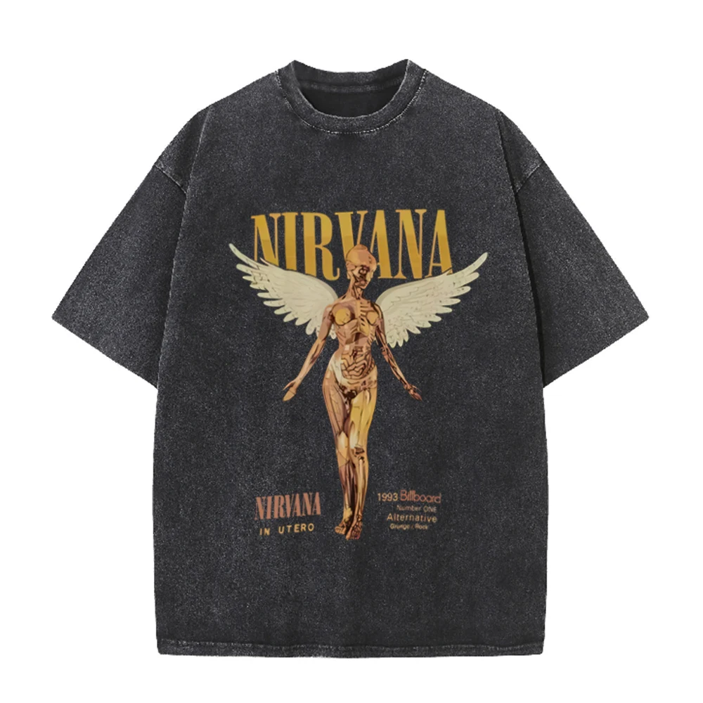 เสื้อยืดโอเวอร์ไซส์ลายกราฟิกวง - Acid Wash Vintage Graphic T Shirt บทวิจารณ์และราคา