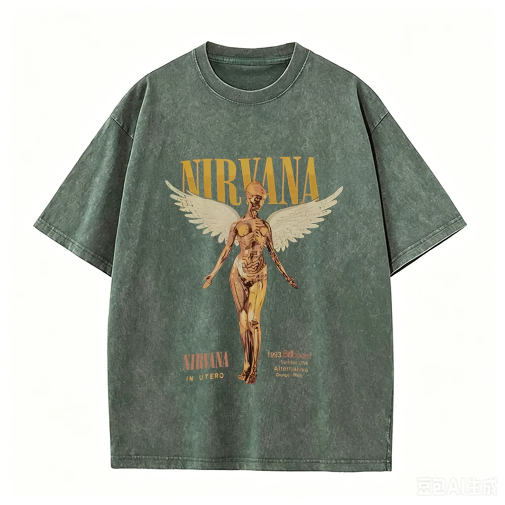 เสื้อยืดโอเวอร์ไซส์ลายกราฟิกวง - Acid Wash Vintage Graphic T Shirt บทวิจารณ์และราคา