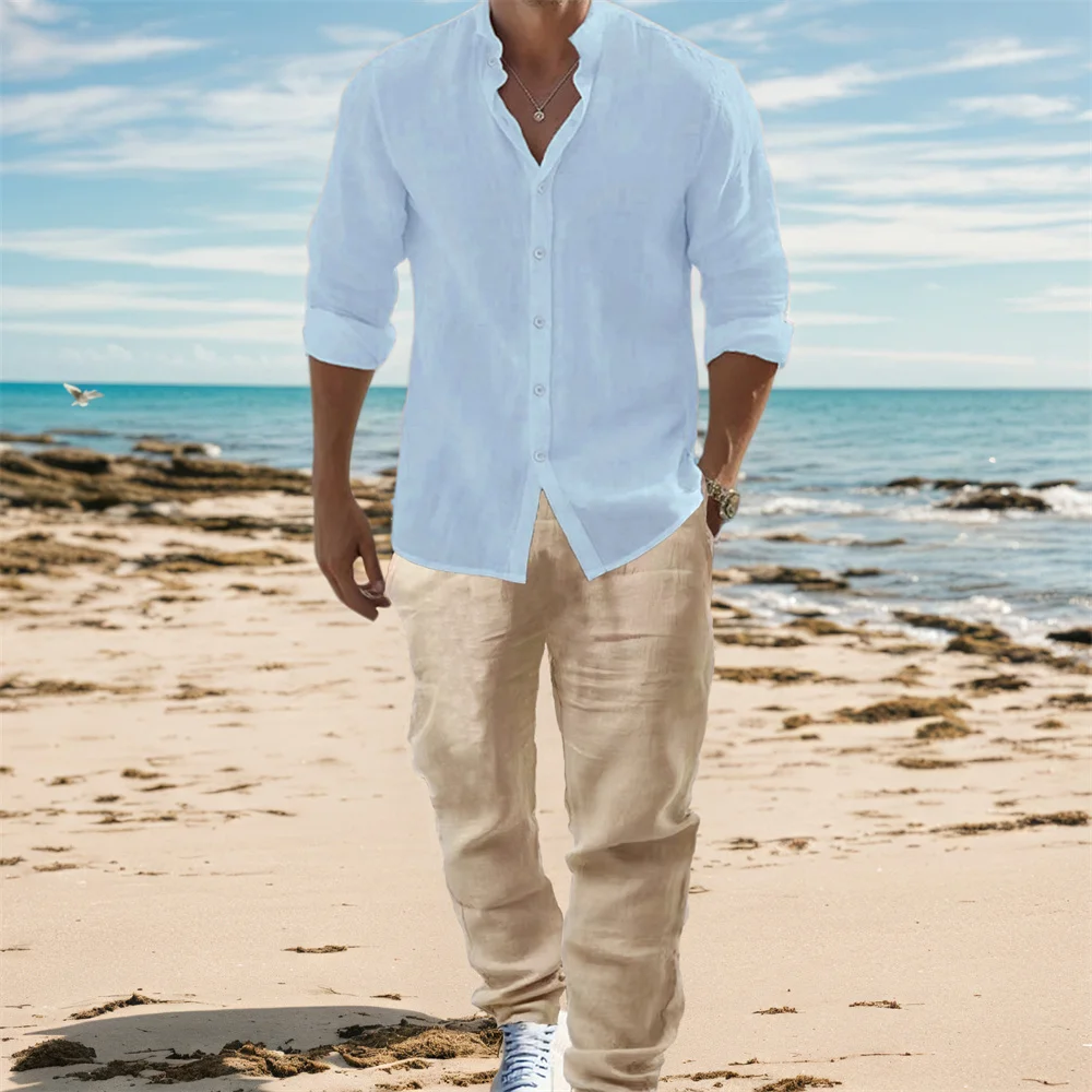 ผู้ชายผ้าฝ้ายลินินเสื้อแขนยาวช - Mens Linen Shirt Long Sleeve บทวิจารณ์และราคา