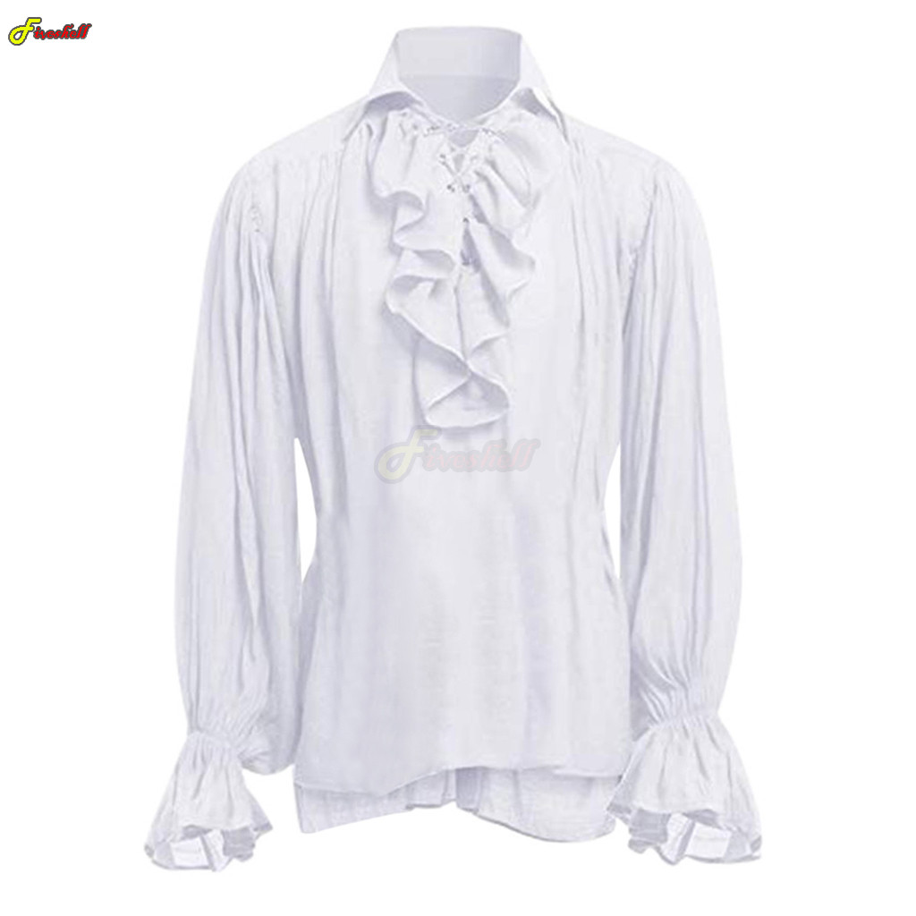 Mens ฮาโลวีนลูกไม้โจรสลัดเสื้อ - Medieval Gothic Lace Up Pirate Shirt บทวิจารณ์และราคา