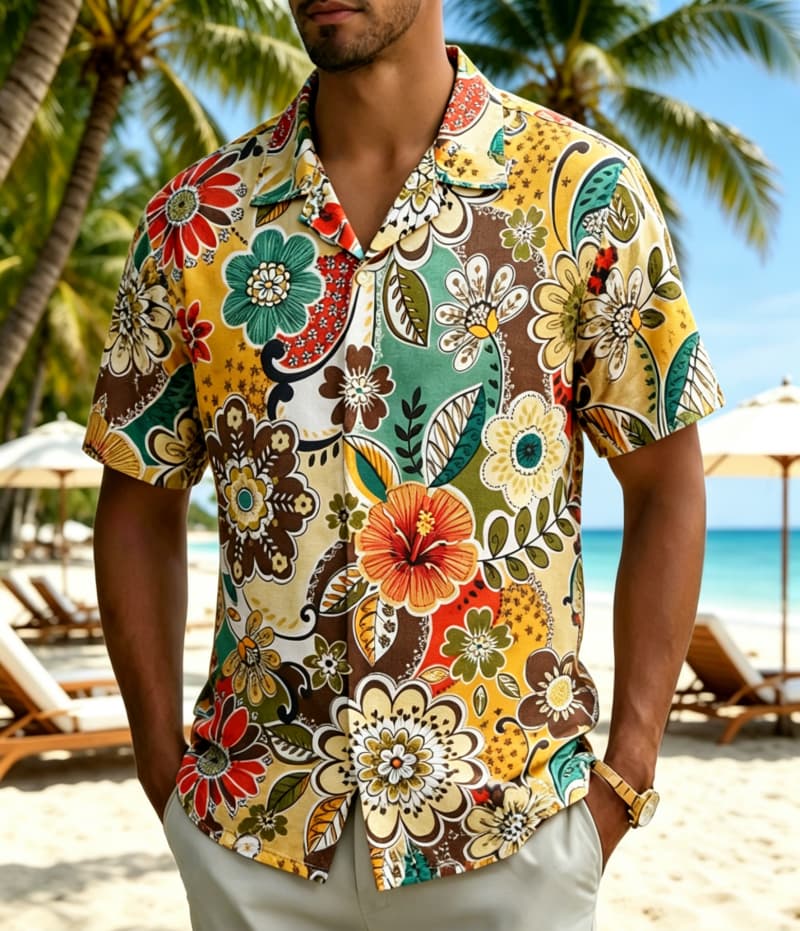 เสื้อเชิ้ตพิมพ์ลายดอกไม้สไตล์โ - Vintage Hawaiian Floral Shirt บทวิจารณ์และราคา