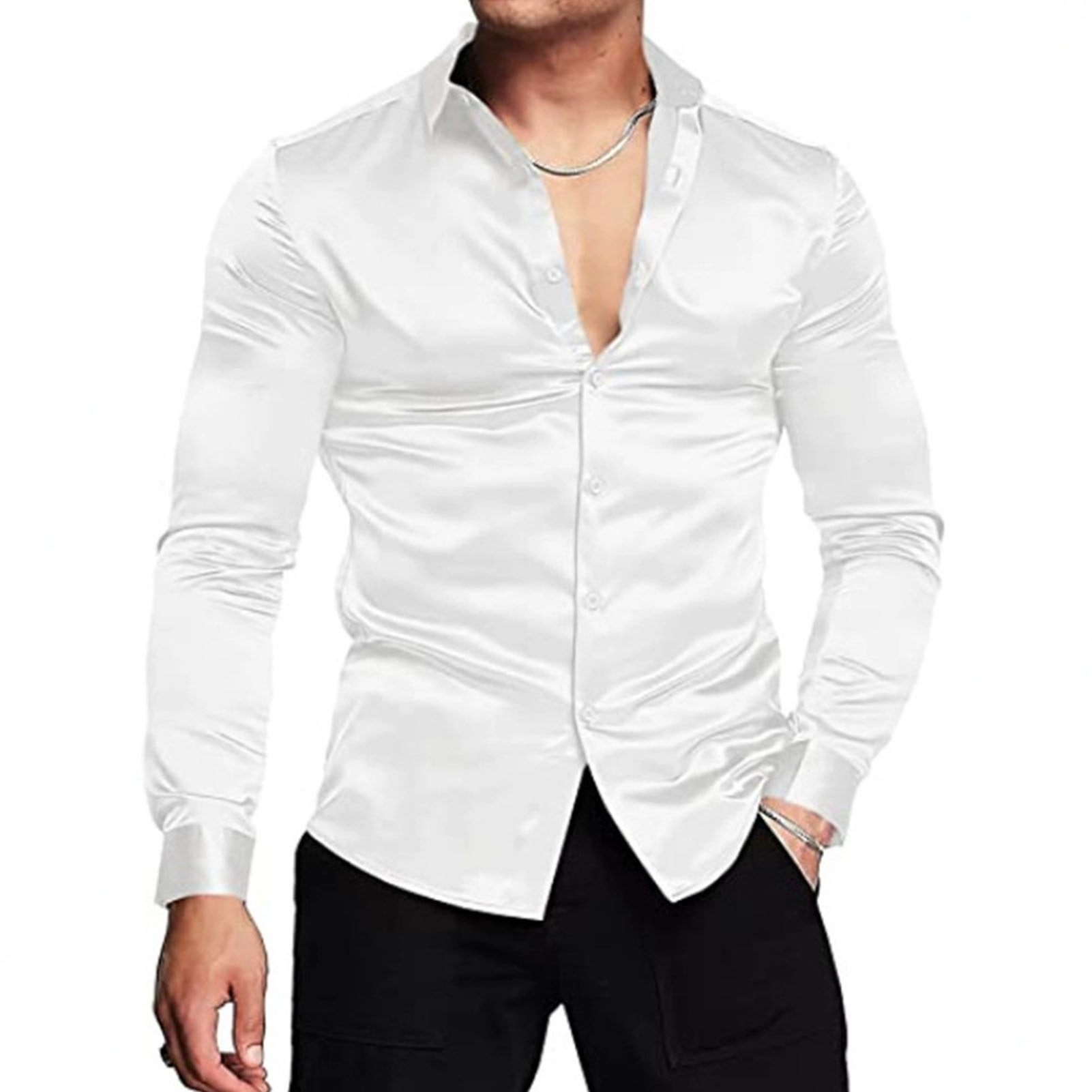 เสื้อเชิ้ตผ้าไหมซาตินสำหรับฤดู - Mens Satin Silk Dress Shirt บทวิจารณ์และราคา