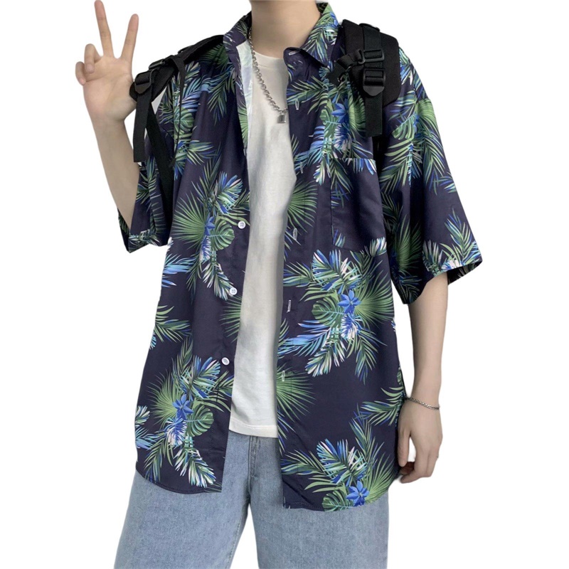 เสื้อฤดูร้อนแขนสั้นแนวฮาวายย้อ - Vintage Hawaiian Floral Shirt บทวิจารณ์และราคา