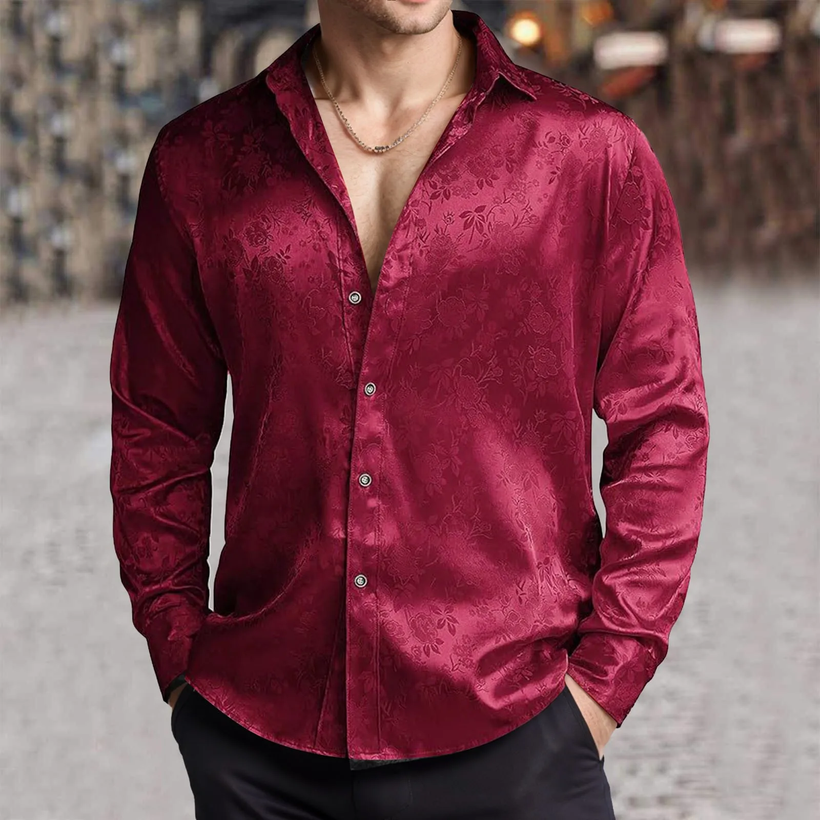 บุรุษเลียนแบบผ้าไหมซาตินเสื้อ  - Mens Satin Silk Dress Shirt บทวิจารณ์และราคา