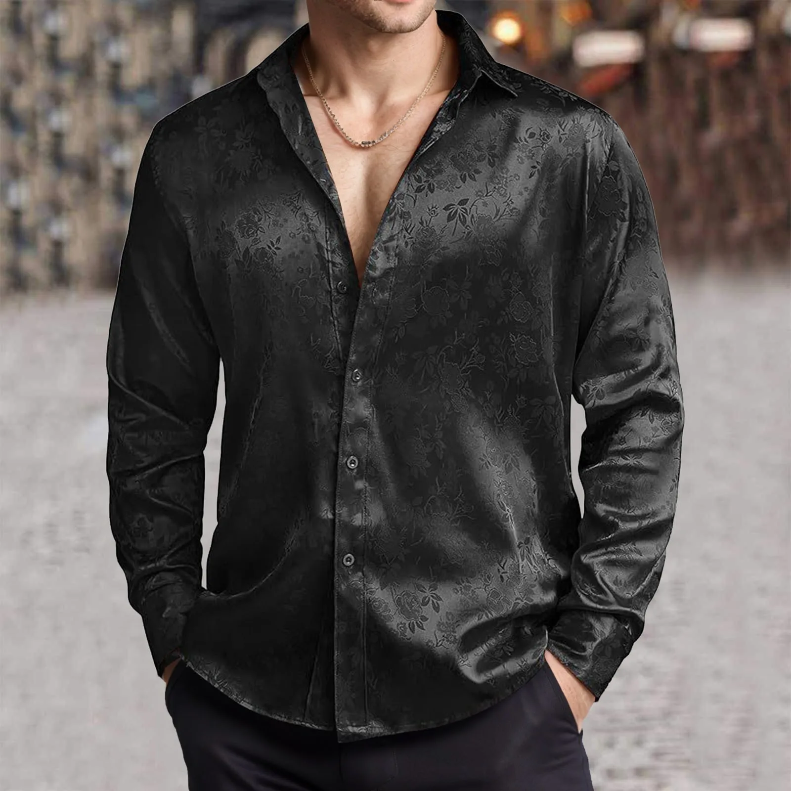 บุรุษเลียนแบบผ้าไหมซาตินเสื้อ  - Mens Satin Silk Dress Shirt บทวิจารณ์และราคา