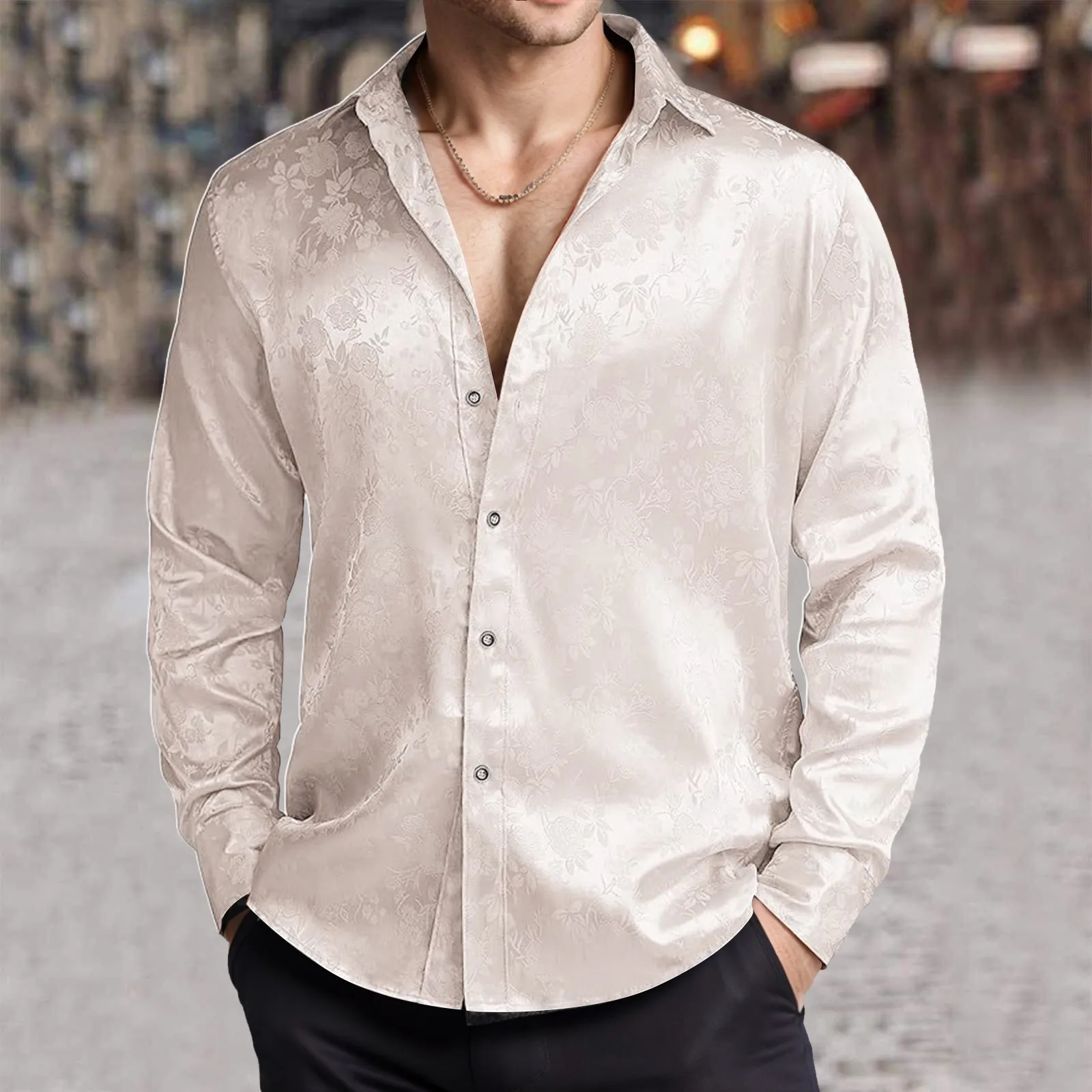 บุรุษเลียนแบบผ้าไหมซาตินเสื้อ  - Mens Satin Silk Dress Shirt บทวิจารณ์และราคา