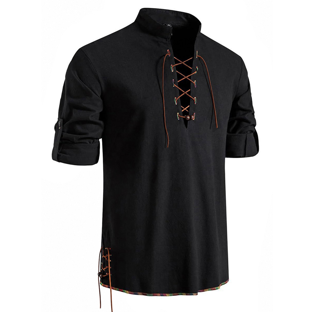 เสื้อเชิ้ตคอเฮนลีย์สไตล์ยุคกลา - Medieval Gothic Lace Up Pirate Shirt บทวิจารณ์และราคา
