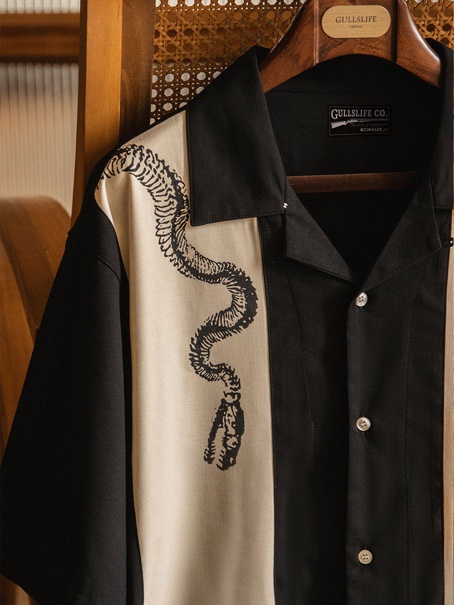 เสื้อเชิ้ตโบว์ลิ่งแขนสั้นพิมพ์ - Short Sleeve Bowling Shirt Retro บทวิจารณ์และราคา