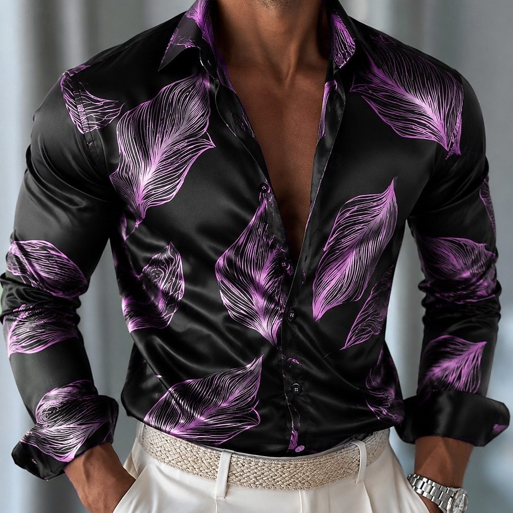 เสื้อเชิ้ตซาตินลายใบไม้สำหรับผ - Mens Satin Silk Dress Shirt บทวิจารณ์และราคา