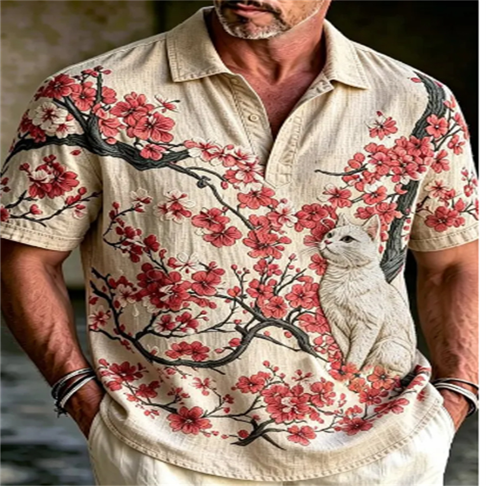 เสื้อโปโลแขนสั้นผู้ชายลายวินเท - Vintage Hawaiian Floral Shirt บทวิจารณ์และราคา