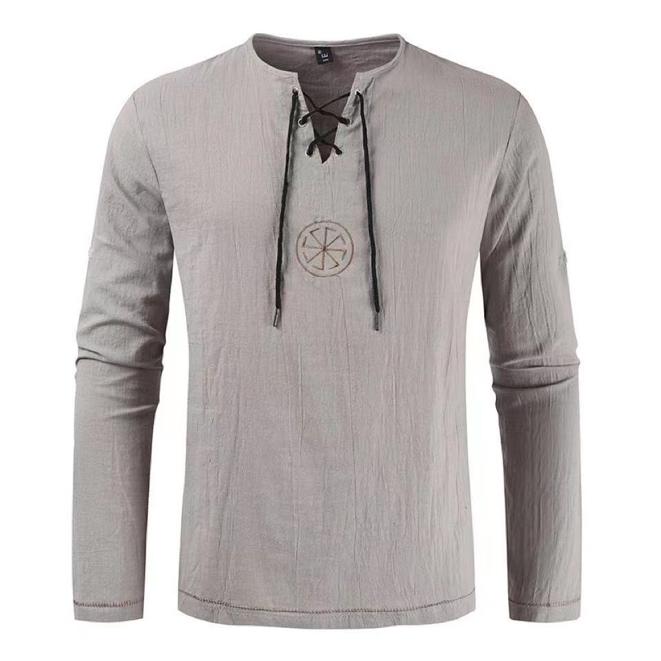 เสื้อคลุมสไตล์ไวกิ้งลายเวกวิเซ - Mens Linen Shirt Long Sleeve บทวิจารณ์และราคา