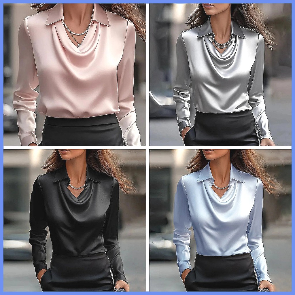 เสื้อซาตินวินเทจผู้หญิง แขนยาว - Shirts บทวิจารณ์และราคา