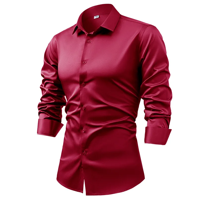 2025 ฤดูใบไม้ผลิฤดูใบไม้ร่วง R - Mens Satin Silk Dress Shirt บทวิจารณ์และราคา