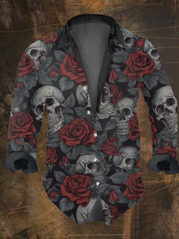 เสื้อแขนยาวลำลองพิมพ์ลายกะโหลก - Vintage Hawaiian Floral Shirt บทวิจารณ์และราคา