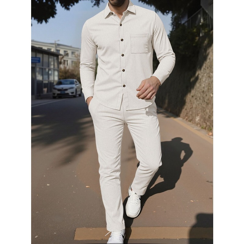 ชุดเซ็ตสองชิ้นสำหรับผู้ชาย เสื - Corduroy Button Up Shirt Men บทวิจารณ์และราคา