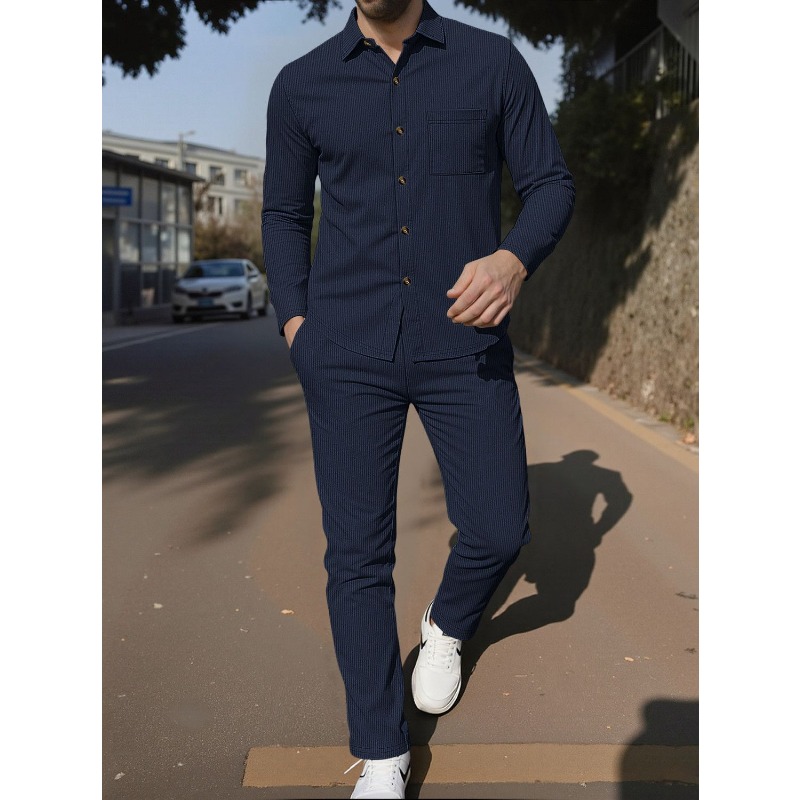 ชุดเซ็ตสองชิ้นสำหรับผู้ชาย เสื - Corduroy Button Up Shirt Men บทวิจารณ์และราคา