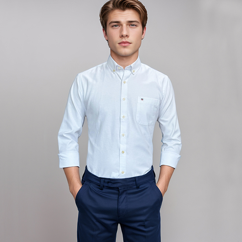 ผู้ชายผ้าฝ้าย 100% เสื้อแขนยาว - Oxford Cotton Casual Shirt Business บทวิจารณ์และราคา