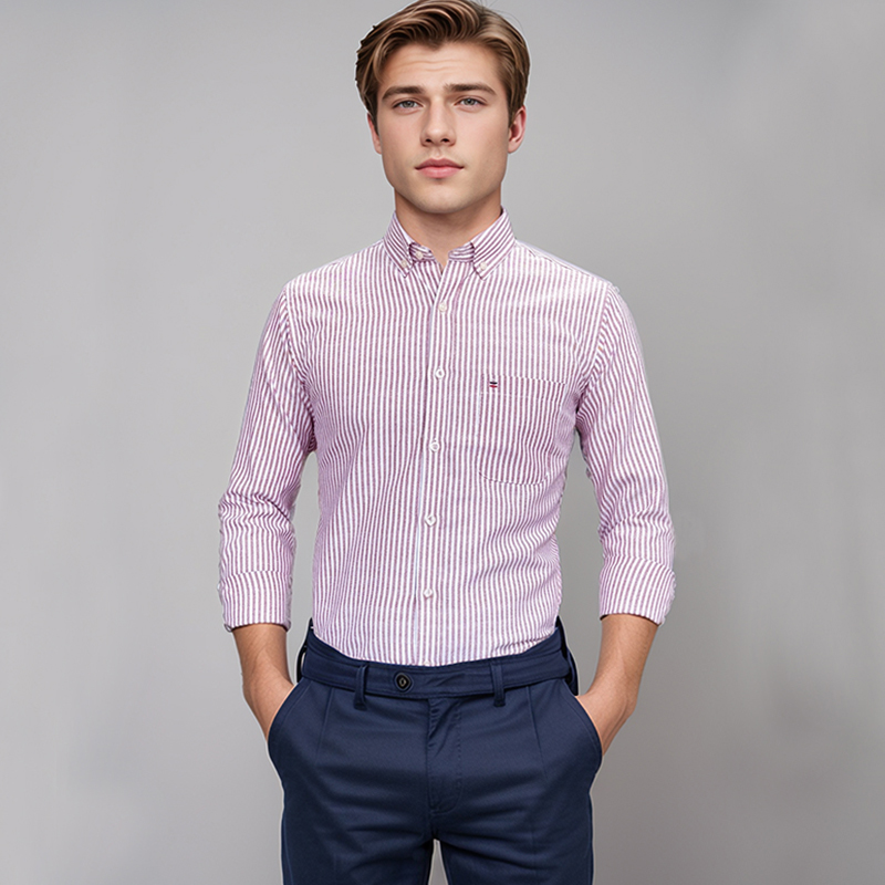 ผู้ชายผ้าฝ้าย 100% เสื้อแขนยาว - Oxford Cotton Casual Shirt Business บทวิจารณ์และราคา