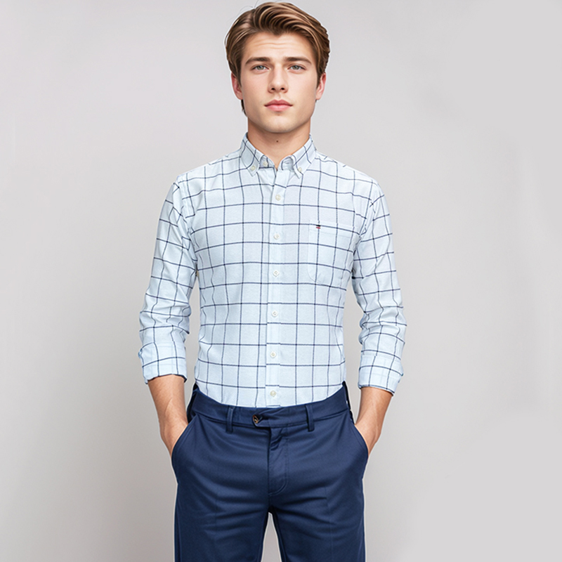ผู้ชายผ้าฝ้าย 100% เสื้อแขนยาว - Oxford Cotton Casual Shirt Business บทวิจารณ์และราคา