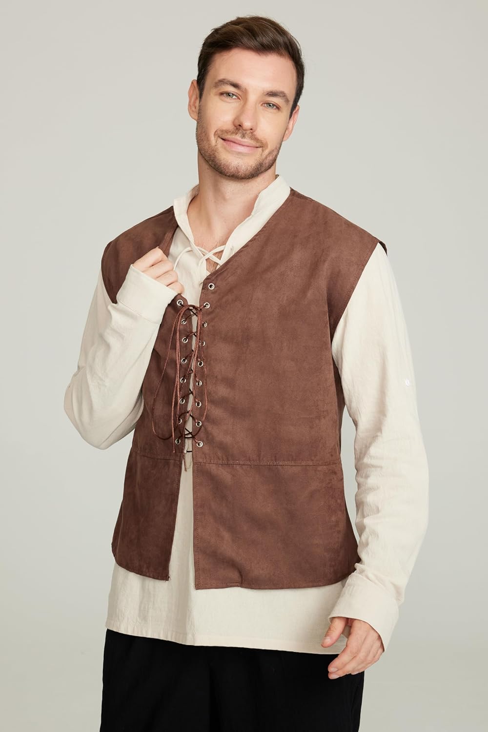 ชุด 2 ชิ้น เสื้อกั๊กโจรสลัดยุค - Medieval Gothic Lace Up Pirate Shirt บทวิจารณ์และราคา