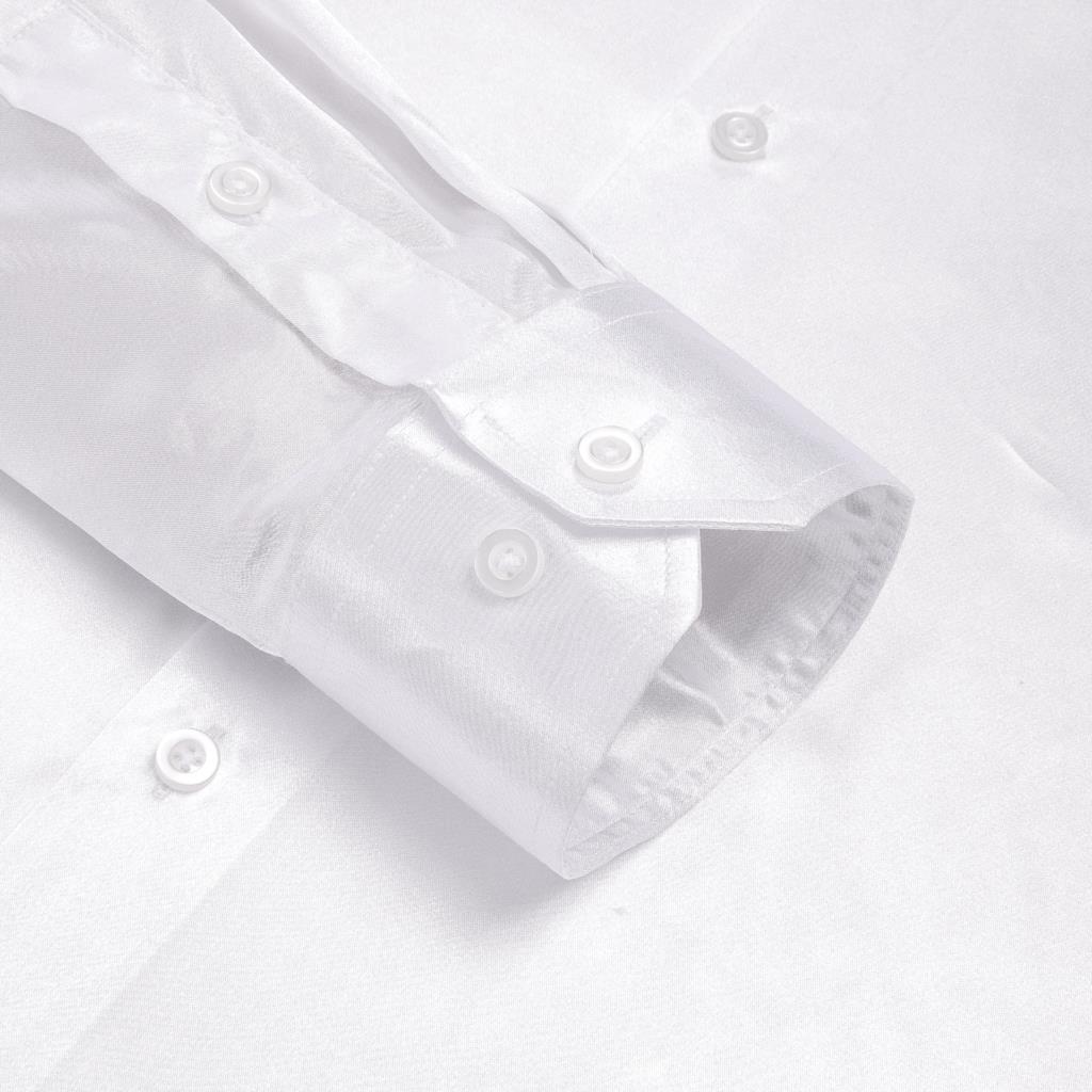 เสื้อซาตินผ้าไหมสีขาวผูกคอปกวิ - Mens Satin Silk Dress Shirt บทวิจารณ์และราคา