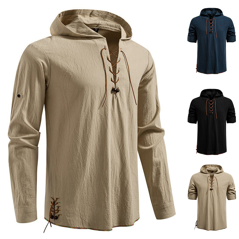 เสื้อยืดแขนยาวมีฮู้ดสำหรับผู้ช - Medieval Gothic Lace Up Pirate Shirt บทวิจารณ์และราคา