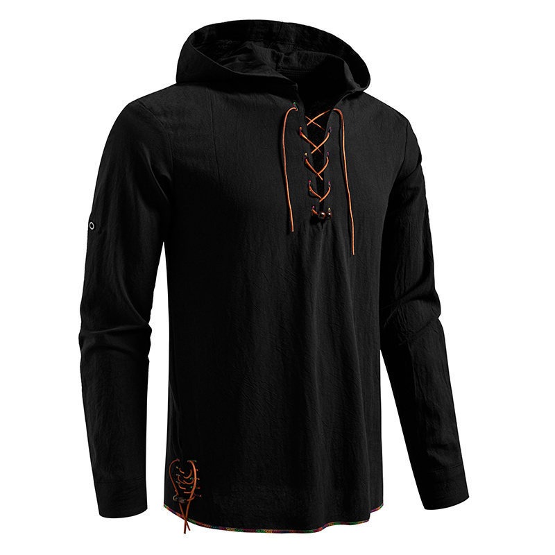 เสื้อยืดแขนยาวมีฮู้ดสำหรับผู้ช - Medieval Gothic Lace Up Pirate Shirt บทวิจารณ์และราคา