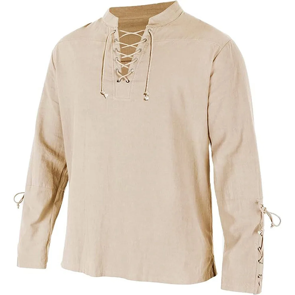 เสื้อแขนยาวผู้ชาย Lace Up V คอ - Medieval Gothic Lace Up Pirate Shirt บทวิจารณ์และราคา