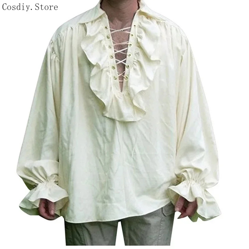 ชุดคอสตูมโจรสลัดยุคกลาง ฮาโลวี - Medieval Gothic Lace Up Pirate Shirt บทวิจารณ์และราคา