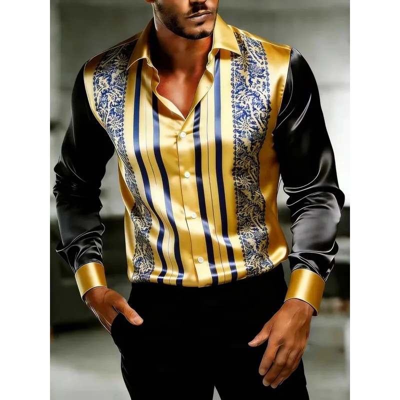 เสื้อเชิ้ตผู้ชายแขนยาวผ้าซาติน - Mens Satin Silk Dress Shirt บทวิจารณ์และราคา