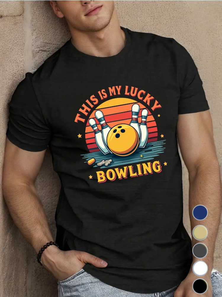 เสื้อยืดคอกลมผ้าฝ้ายสีน้ำเงินร - Short Sleeve Bowling Shirt Retro บทวิจารณ์และราคา