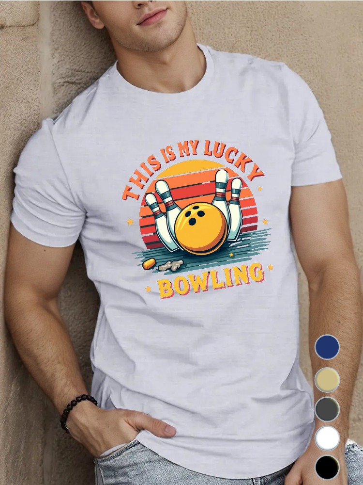 เสื้อยืดคอกลมผ้าฝ้ายสีน้ำเงินร - Short Sleeve Bowling Shirt Retro บทวิจารณ์และราคา