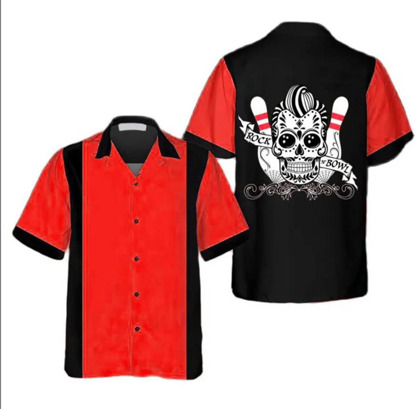 เสื้อเชิ้ตลายพิมพ์ลูกโบว์ลิ่งส - Short Sleeve Bowling Shirt Retro บทวิจารณ์และราคา