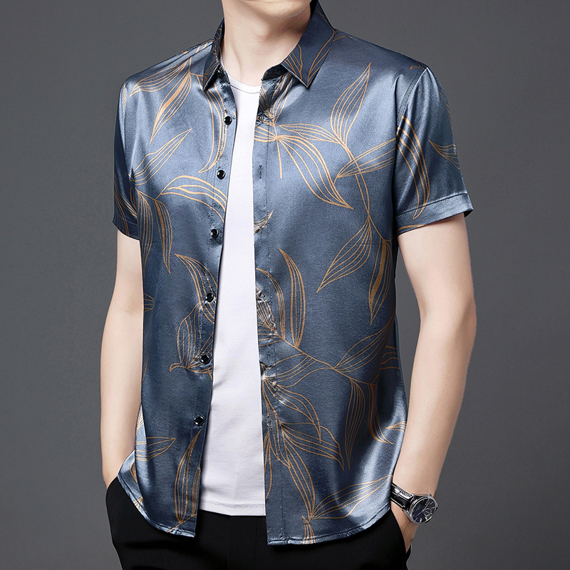 ฤดูร้อน2022ผ้าไหมเสื้อผ้าแฟชั่ - Mens Satin Silk Dress Shirt บทวิจารณ์และราคา