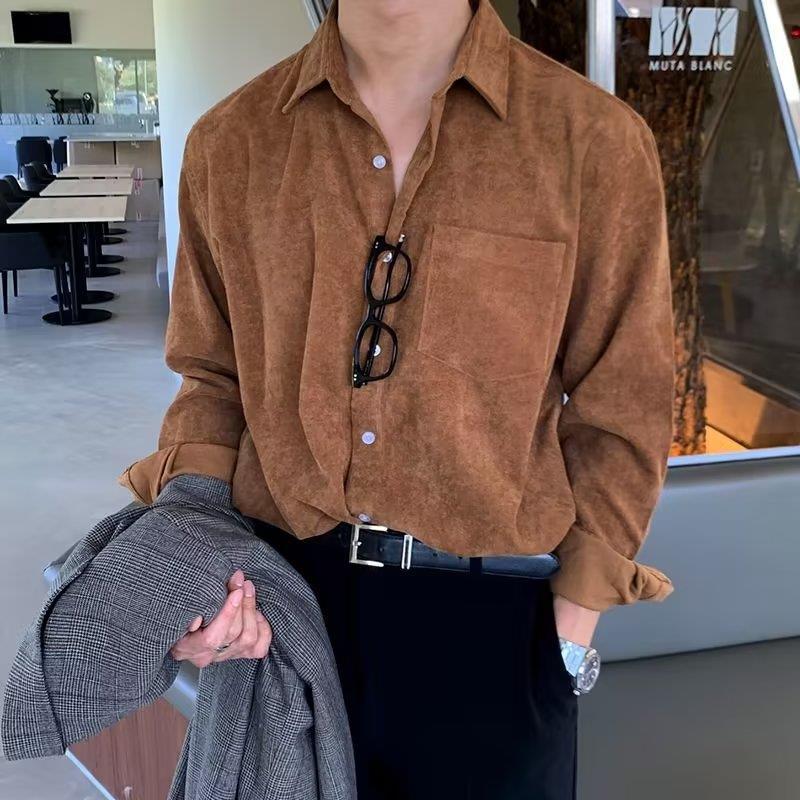 เสื้อเชิ้ตแขนยาวผ้าลูกฟูกสีดำส - Corduroy Button Up Shirt Men บทวิจารณ์และราคา