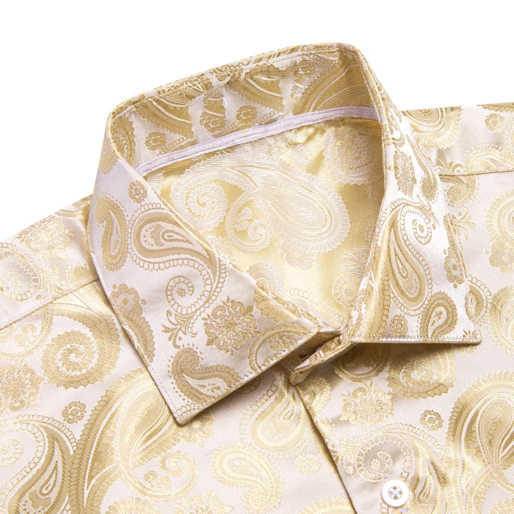 เสื้อเชิ๊ตของผู้ชายผ้าเบจสีทอง - Mens Satin Silk Dress Shirt บทวิจารณ์และราคา