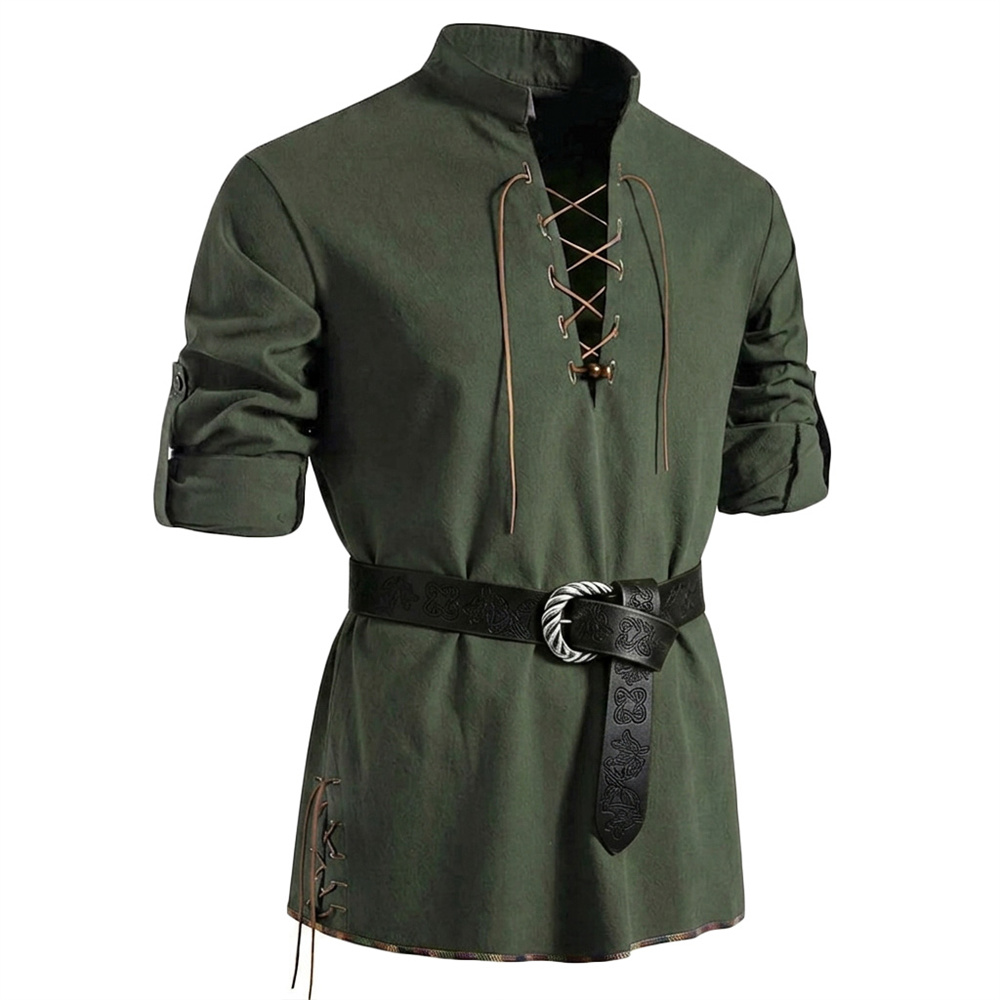 เสื้อเชิ้ตวินเทจผู้ชาย ผ้าฝ้าย - Medieval Gothic Lace Up Pirate Shirt บทวิจารณ์และราคา