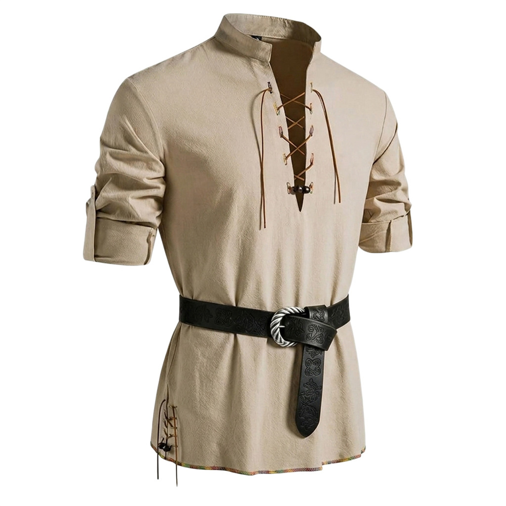 เสื้อเชิ้ตวินเทจผู้ชาย ผ้าฝ้าย - Medieval Gothic Lace Up Pirate Shirt บทวิจารณ์และราคา
