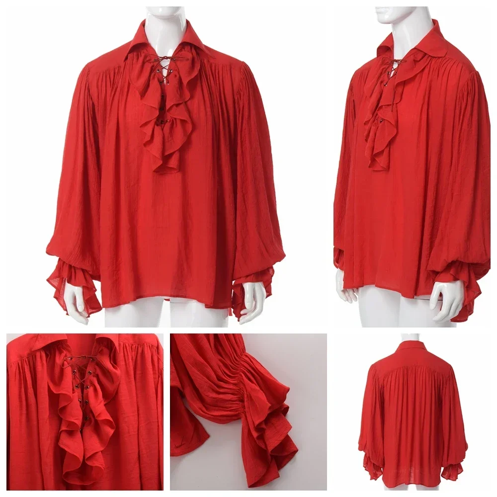 เสื้อเชิ้ตผู้ชายสไตล์โจรสลัด เ - Medieval Gothic Lace Up Pirate Shirt บทวิจารณ์และราคา