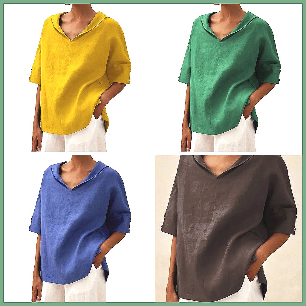 เสื้อเชิ้ตผ้าฝ้ายลินินคอวีทรงห - Shirts บทวิจารณ์และราคา