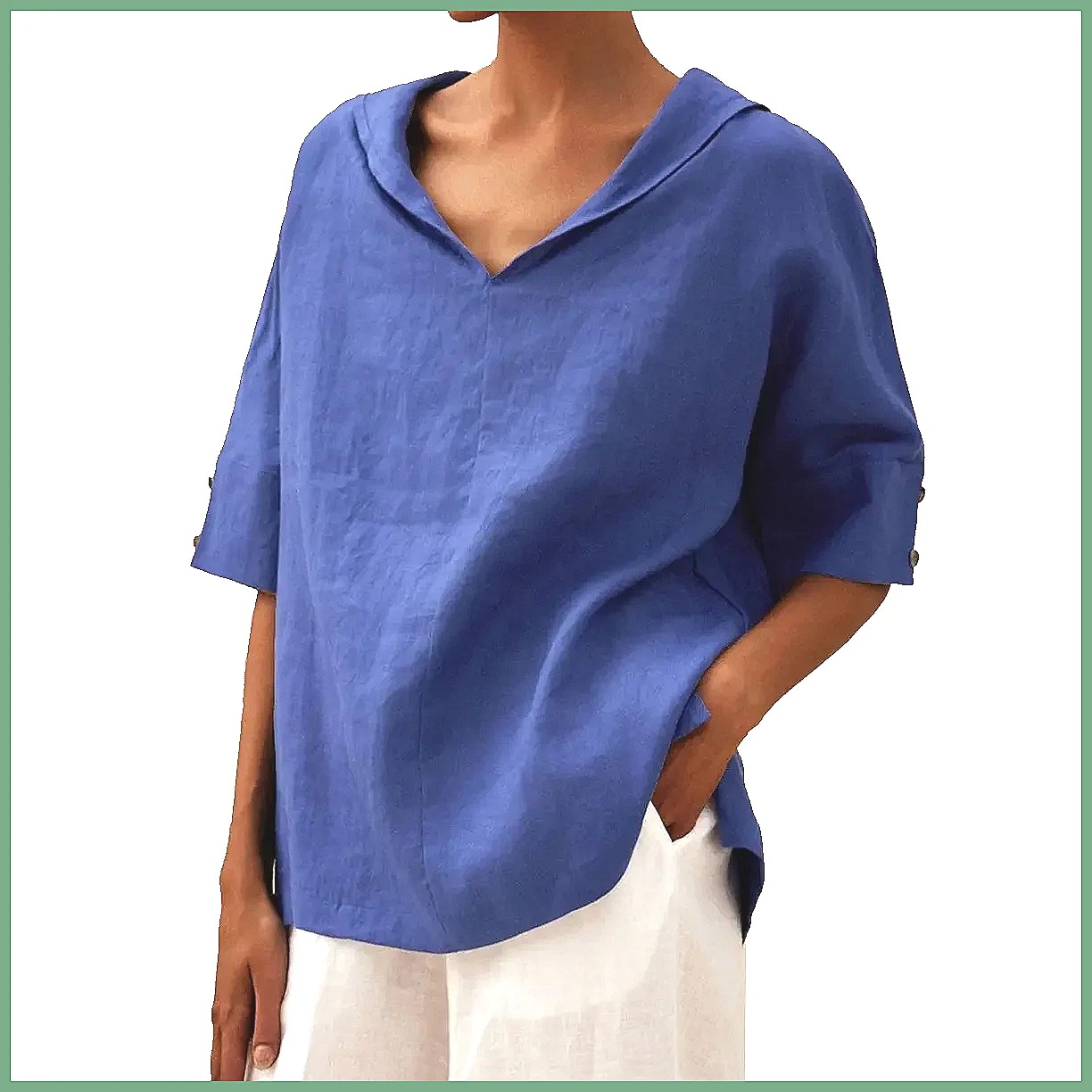 เสื้อเชิ้ตผ้าฝ้ายลินินคอวีทรงห - Shirts บทวิจารณ์และราคา