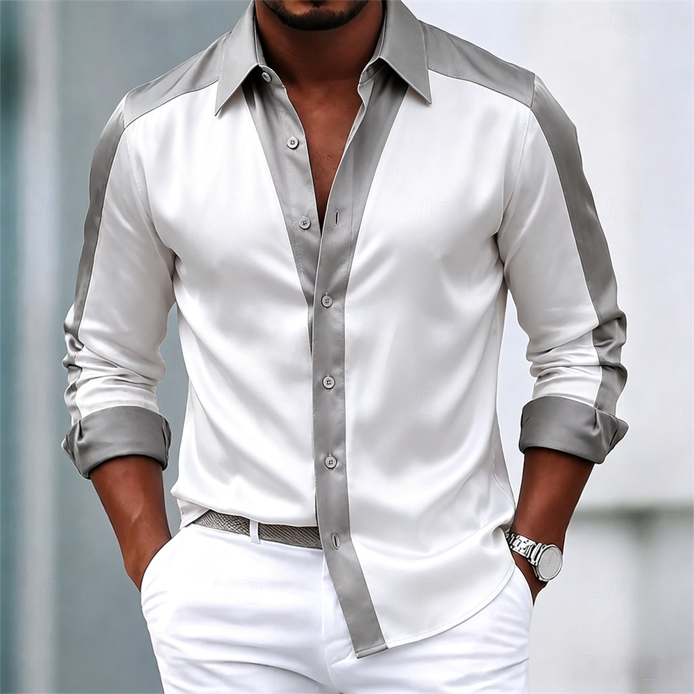 เสื้อเชิ้ตผู้ชาย เสื้อเชิ้ตผ้า - Mens Satin Silk Dress Shirt บทวิจารณ์และราคา