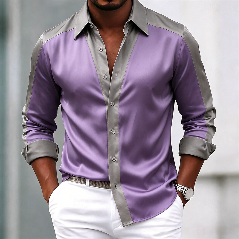 เสื้อเชิ้ตผู้ชาย เสื้อเชิ้ตผ้า - Mens Satin Silk Dress Shirt บทวิจารณ์และราคา