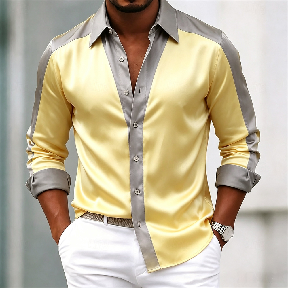 เสื้อเชิ้ตผู้ชาย เสื้อเชิ้ตผ้า - Mens Satin Silk Dress Shirt บทวิจารณ์และราคา