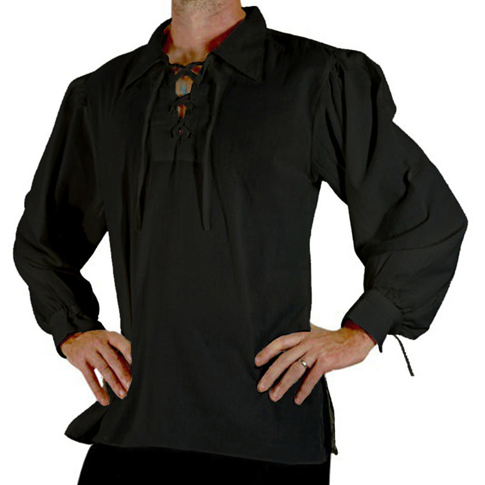 เสื้อผู้ชายสไตล์ยุคกลาง ยุคฟื้ - Medieval Gothic Lace Up Pirate Shirt บทวิจารณ์และราคา