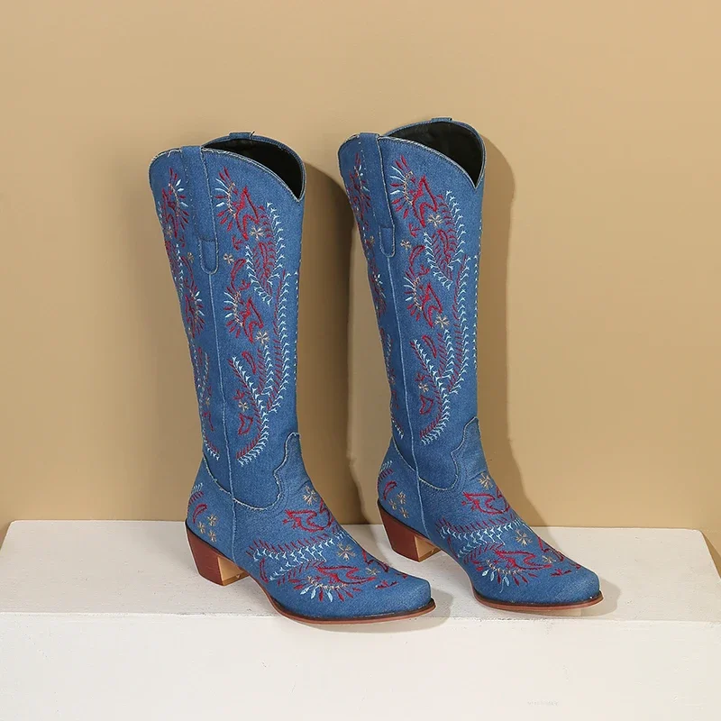 Blue Denim Western Cowgirl เข่ - Jeans บทวิจารณ์และราคา