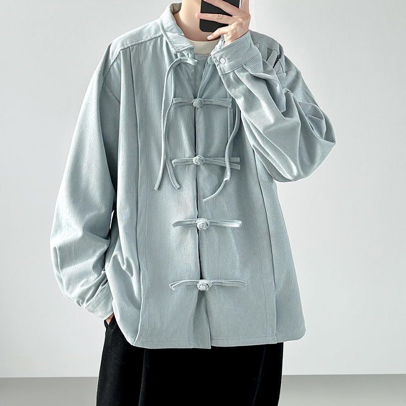 2025 ผู้ชายRetroสไตล์จีนCordur - Corduroy Button Up Shirt Men บทวิจารณ์และราคา