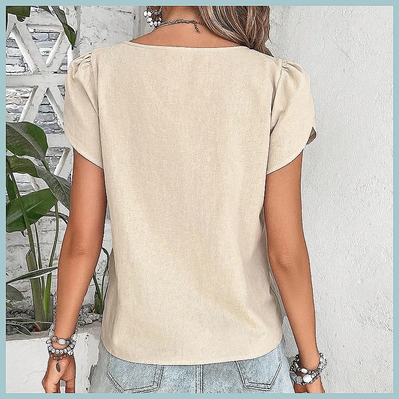 เสื้อเบลาส์สีพื้นสไตล์วินเทจสำ - Shirts บทวิจารณ์และราคา