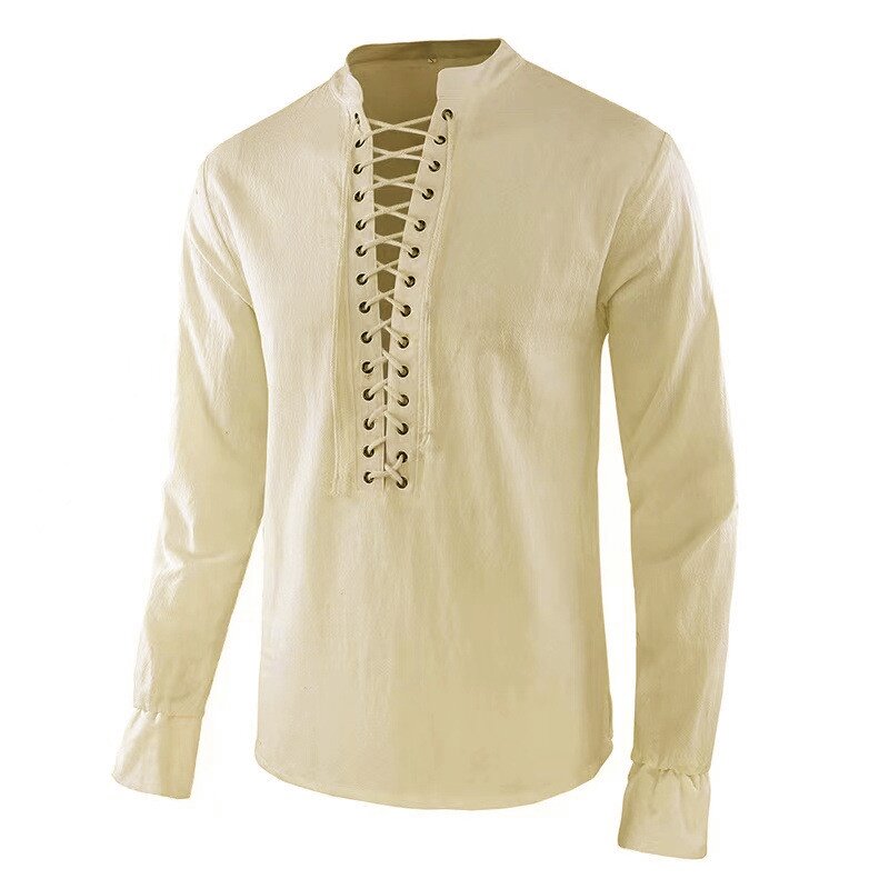 เสื้อเชิ้ตเรเนซองส์ผู้ชาย แนวโ - Mens Linen Shirt Long Sleeve บทวิจารณ์และราคา