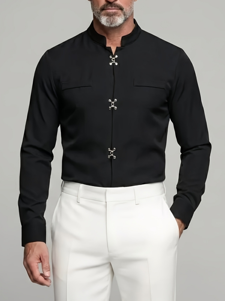 เสื้อเชิ้ตผู้ชายหรูหรา คอจีน แ - Mandarin Collar Formal Shirt Slim Fit บทวิจารณ์และราคา